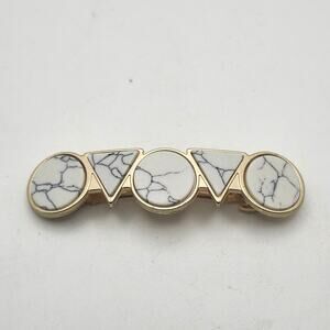 Gold Tone Geometric White Marble Look Hair Barrette Clip Statement Triangle